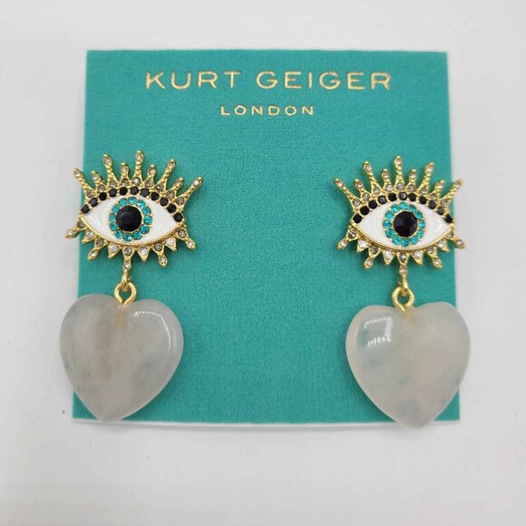 Kurt Geiger Evil Eye Pink Stone Heart Earrings NWT!  NEW! - Picture 1 of 9